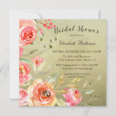 ワイルドローズ ウォーターカラー フラワーブライダルシャワー スクエア 招待状 (正面)