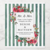 ワイルドローズ＆バジルグリーンストライプ ワインボトルラベル ワインラベル (シングルラベル)