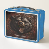 ワイルドロール:レザー彫刻グリズリー最高傑作 メタルランチボックス (正面)