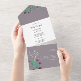 ワイルドワイオレットウォーターカラー絵を描ハンド オールインワン招待状