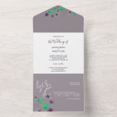 ワイルドワイオレットウォーターカラー絵を描ハンド オールインワン招待状 (内側)