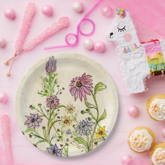 ワイルドワイルドフラワーズデザインオン紙プレート ペーパープレート (パーティー)