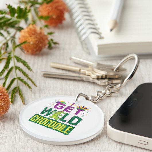 ワイルドワニのマルディグラスアリゲーターを入手 キーホルダー (正面右)