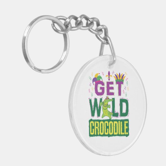 ワイルドワニのマルディグラスアリゲーターを入手 キーホルダー (正面左)