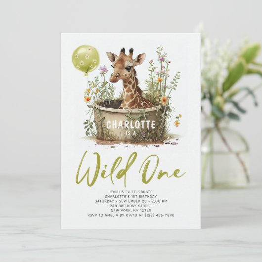 ワイルドワンかわいいキリン第1期誕生動物風船 招待状 (スタンド正面)