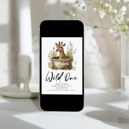 ワイルドワンかわいいキリン1st誕生日ボホ動物 招待状