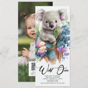 ワイルドワンかわいいコアラ1歳の誕生日の写真動物 招待状