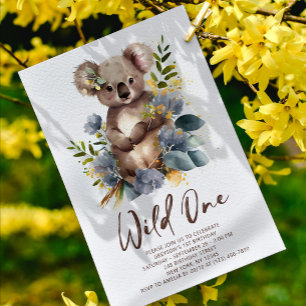 ワイルドワンかわいいコアラ1歳の誕生日の写真動物 招待状