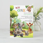 ワイルドワンかわいいジャングル動物の子どもの1歳の誕生日 招待状 (スタンド正面)