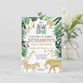 ワイルドワンかわいいジャングル動物の子どもの1歳の誕生日 招待状 (スタンド正面)