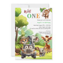 ワイルドワンかわいいジャングル動物の子どもの1歳の誕生日