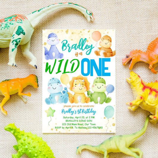 ワイルドワンかわいいベビー恐竜1歳の誕生日招待状 招待状