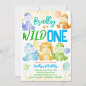 ワイルドワンかわいいベビー恐竜1歳の誕生日招待状 招待状 (正面)