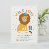ワイルドワンかわいいライオン1stバースデーサファリパーティー 招待状 (スタンド正面)