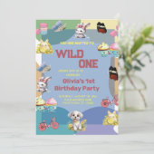 ワイルドワンかわいい動物たち1歳の誕生日 招待状 (スタンド正面)