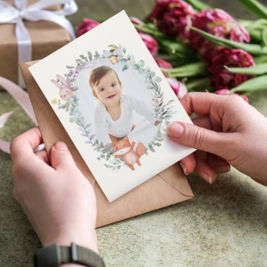 ワイルドワンかわいい森の動物たち1歳の誕生日 招待状