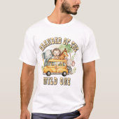 ワイルドワンの少年の誕生日サファリ動物のパパ Tシャツ (正面)