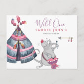 ワイルドワンの最初の誕生日のおもしろい部族の少年パーティー ポストカード (正面)