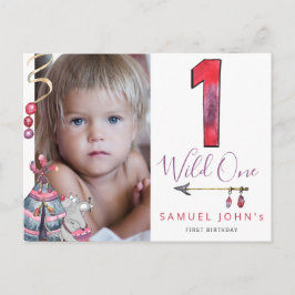 ワイルドワンの最初の誕生日の部族PHOTO少年のパーティー ポストカード