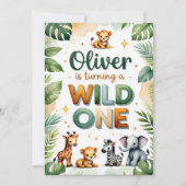 ワイルドワンの最初の誕生日招待状カード – Oliver 招待状 (正面)