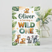 ワイルドワンの最初の誕生日招待状カード – Oliver 招待状 (スタンド正面)