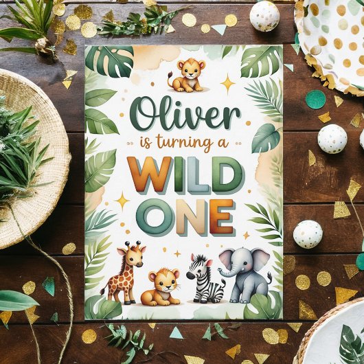 ワイルドワンの最初の誕生日招待状カード – Oliver 招待状