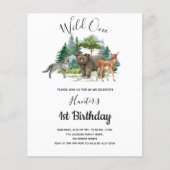 ワイルドワンの誕生日の森林動物の予算 チラシ (正面)