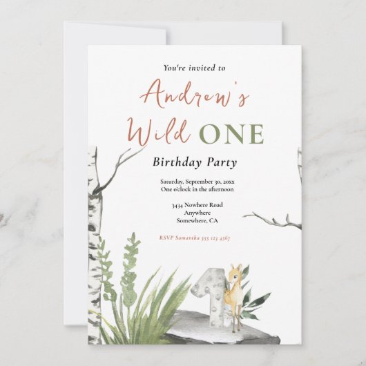 ワイルドワンの誕生日の水の色ブラウンフォレストファウン 招待状 (正面)