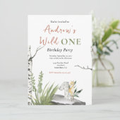 ワイルドワンの誕生日の水の色ブラウンフォレストファウン 招待状 (スタンド正面)