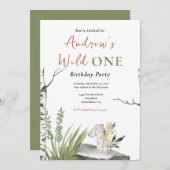 ワイルドワンの誕生日の水の色ブラウンフォレストファウン 招待状 (正面/裏面)