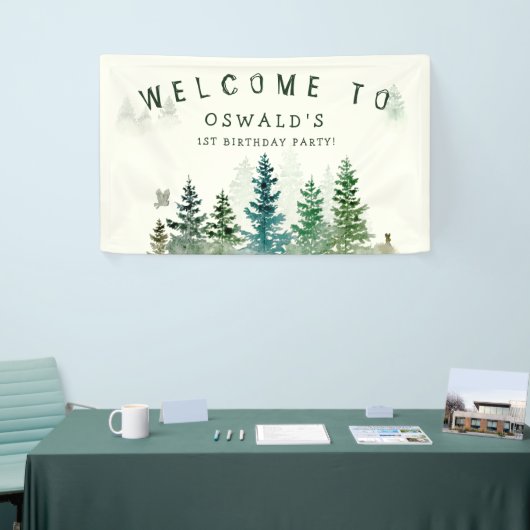 ワイルドワンの誕生日水彩木版動物 横断幕 (トレードショー)