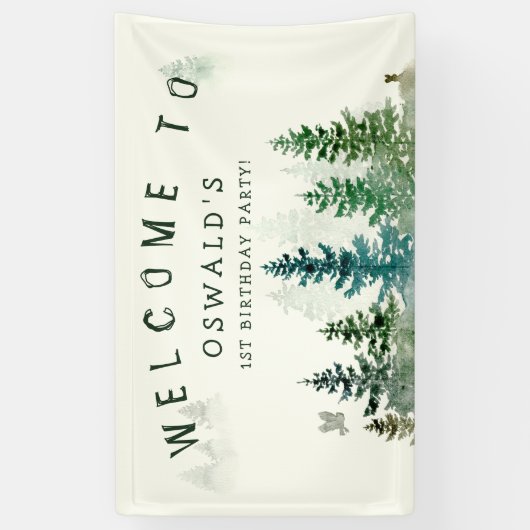 ワイルドワンの誕生日水彩木版動物 横断幕 (縦)