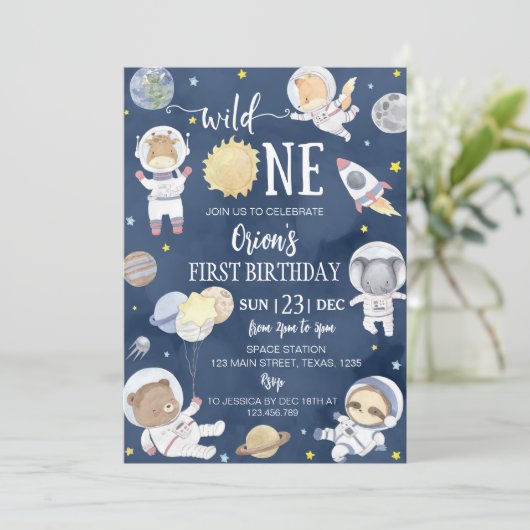 ワイルドワンアウタースペースサファリアニマルズ1st誕生日 招待状 (スタンド正面)
