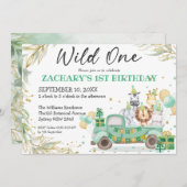 ワイルドワンアニマルグリーンリー金ゴールドサファリ1歳 招待状 (正面/裏面)