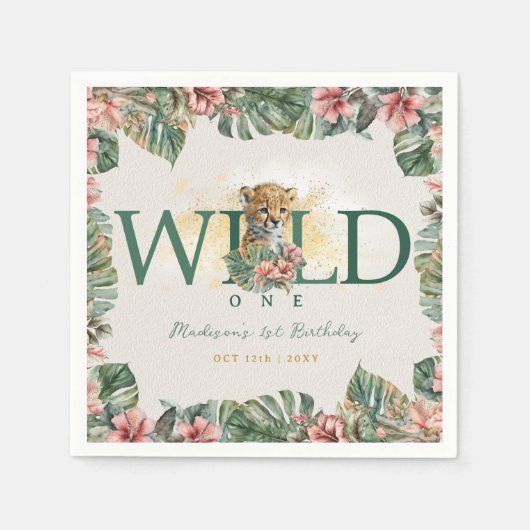 ワイルドワンアニマルゲパール男の赤ちゃん1st誕生日 スタンダードカクテルナプキン (正面)