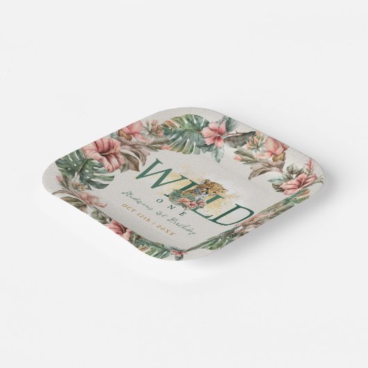 ワイルドワンアニマルゲパール男の赤ちゃん1st誕生日 ペーパープレート (傾斜あり)