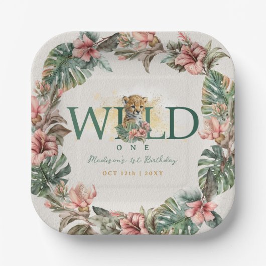 ワイルドワンアニマルゲパール男の赤ちゃん1st誕生日 ペーパープレート (正面)