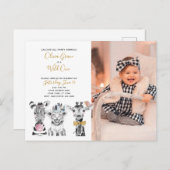 ワイルドワンアニマルサファリベビーの誕生日の写真 インビテーションポストカード (正面/裏面)