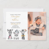 ワイルドワンアニマルサファリベビーの誕生日の写真 招待状 (正面)