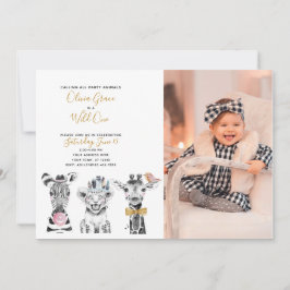 ワイルドワンアニマルサファリベビーの誕生日の写真 招待状