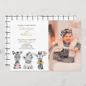 ワイルドワンアニマルサファリベビーの誕生日の写真 招待状 (正面/裏面)