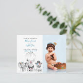 ワイルドワンアニマルサファリ男の赤ちゃん1stバースデーフォト インビテーションポストカード (スタンド正面)