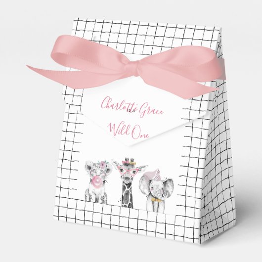 ワイルドワンアニマルサファリ白黒ピンク誕生日 フェイバーボックス (正面サイド)