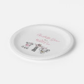 ワイルドワンアニマルサファリ白黒ピンク誕生日 ペーパープレート (アングル)