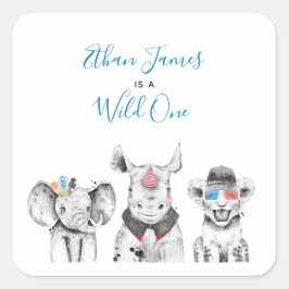 ワイルドワンアニマルサファリ白黒ブルー誕生日 スクエアシール