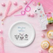 ワイルドワンアニマルサファリ白黒ブルー誕生日 ペーパープレート (パーティー)