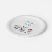 ワイルドワンアニマルサファリ白黒ブルー誕生日 ペーパープレート (アングル)