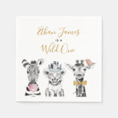 ワイルドワンアニマルサファリ白黒金ゴールド誕生日 スタンダードカクテルナプキン (正面)