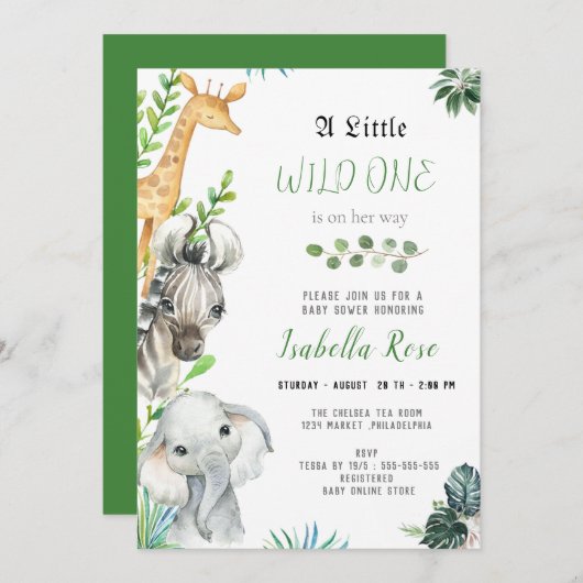 ワイルドワンアニマルズボーイベビーシャワー招待状 招待状 (正面/裏面)