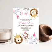 ワイルドワンアニマルテーマガーリーファースト誕生日パーティー 招待状